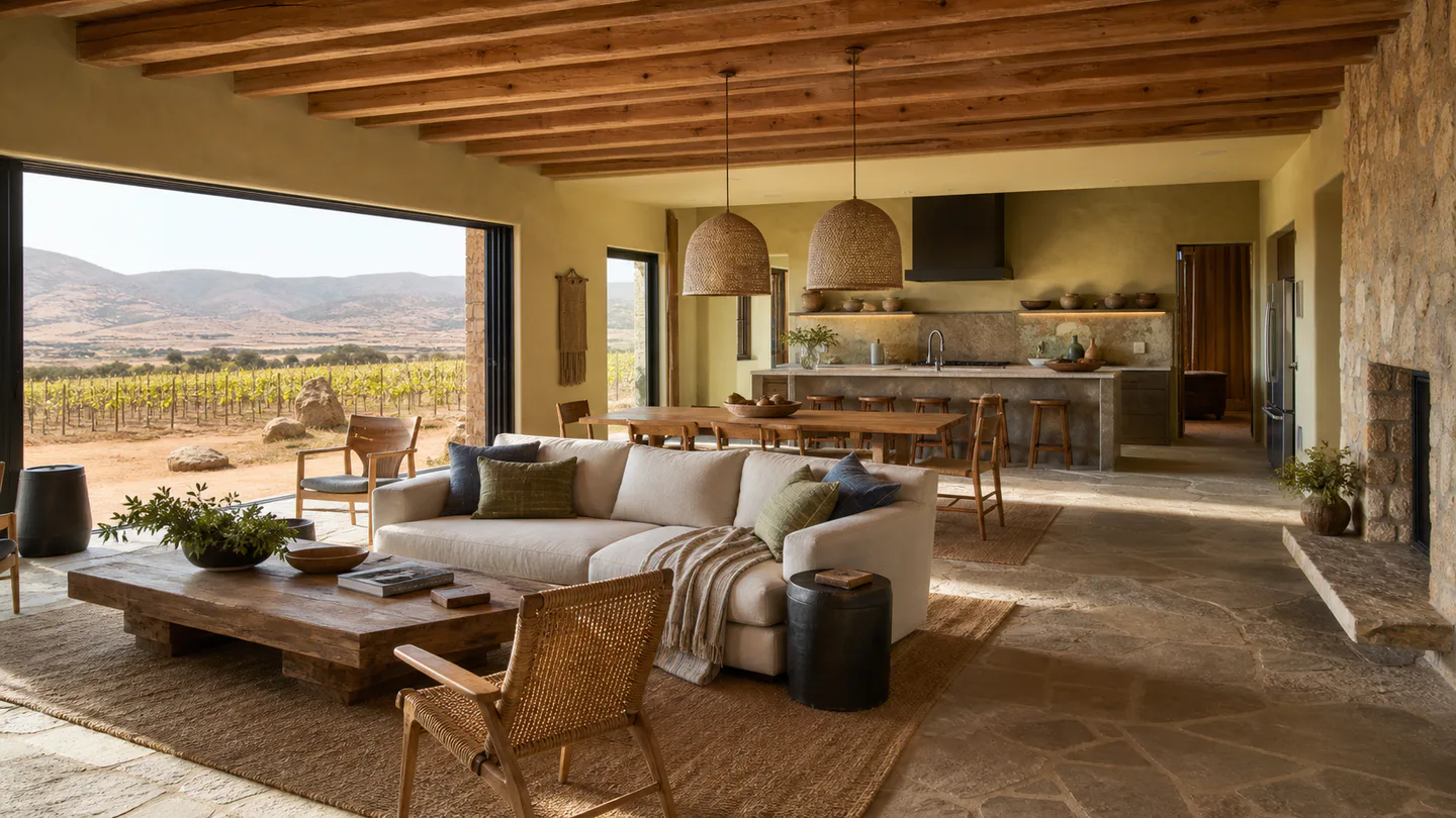 Visual conceptual de una estancia abierta con cocina